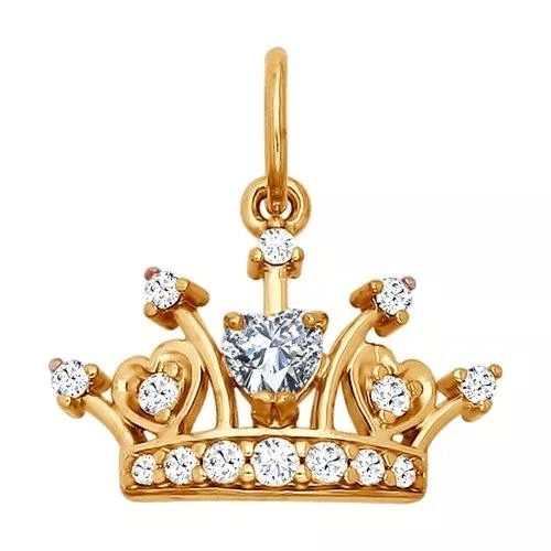 Подвеска «Корона» из золочёного серебра с фианитами