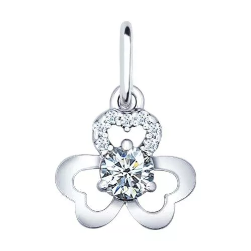 Подвеска клевер из серебра с фианитами