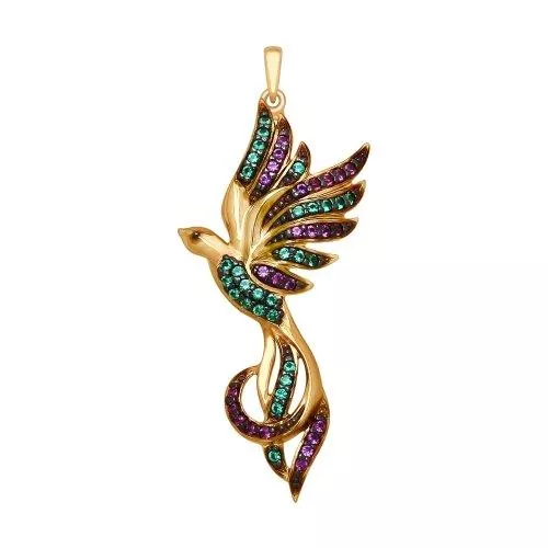 Подвеска из серебра с зелеными и сиреневыми фианитами