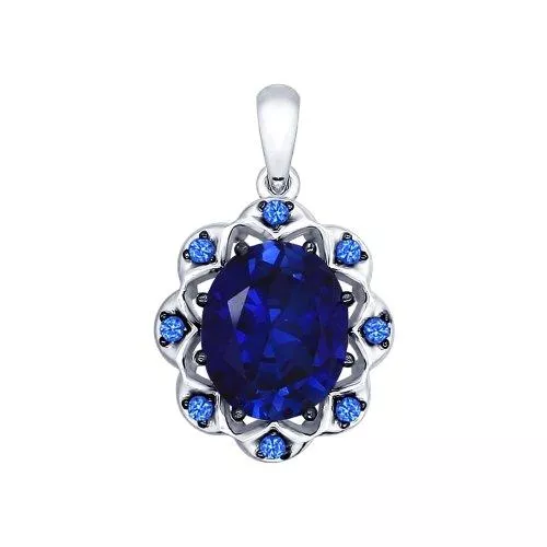 Подвеска из серебра с корундом сапфировым (синт.) и синими фианитами