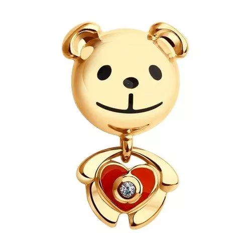 Подвеска «Мишка» из золочёного серебра с эмалью с фианитом