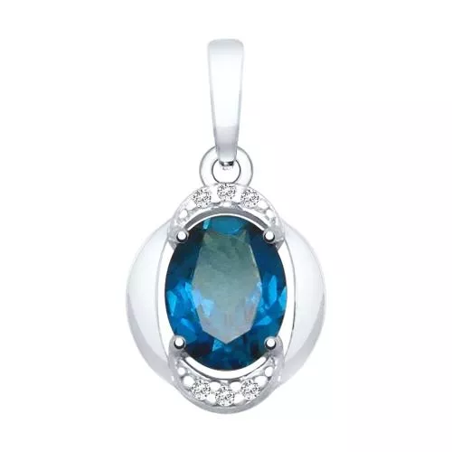 Подвеска из серебра с синим топазом и фианитами