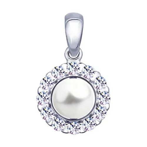 Подвеска из серебра с жемчугом и фианитами