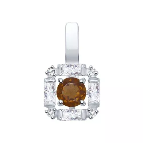 Подвеска из серебра с раухтопазом и фианитами