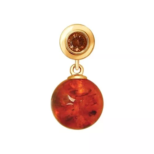 Подвеска из золочёного серебра с янтарём и фианитом