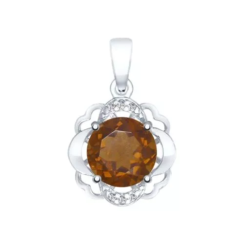 Подвеска из серебра с раухтопазом и фианитами