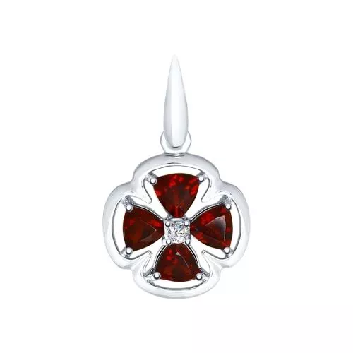 Подвеска из серебра с гранатами и фианитом