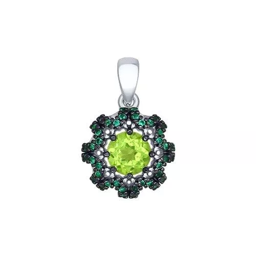 Подвеска из серебра с хризолитом и зелёными фианитами