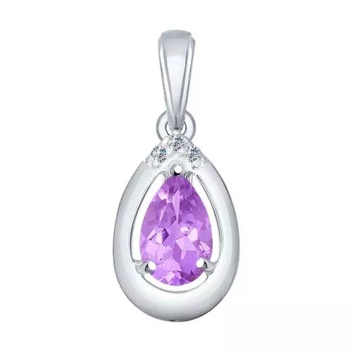Подвеска из серебра с аметистом и фианитами