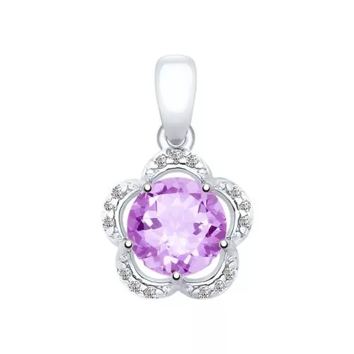 Подвеска из серебра с аметистом и фианитами