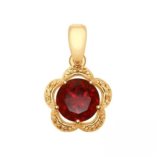 Подвеска из золочёного серебра с гранатом и фианитами