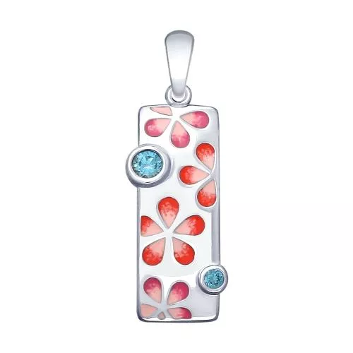 Подвеска из серебра с эмалью и фианитами