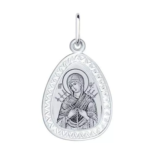 Серебряная нательная иконка с ликом Божьей Матери Семистрельной