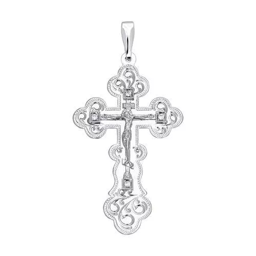 Крест из серебра с гравировкой с фианитами