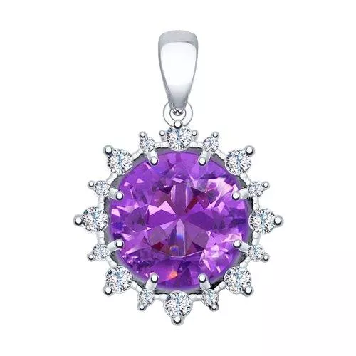 Подвеска из серебра с сиреневым ситаллом и фианитами