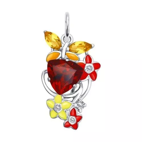 Подвеска из серебра с эмалью с миксом камней