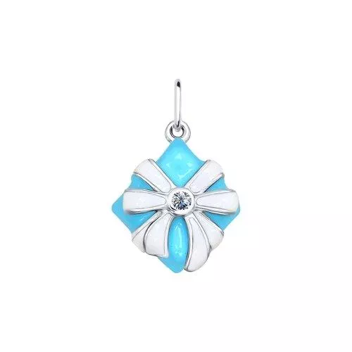 Подвеска из серебра с эмалью с фианитом