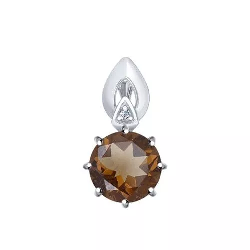 Подвеска из серебра с раухтопазом и фианитом