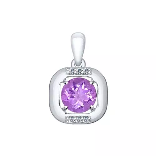 Подвеска из серебра с аметистом и фианитами