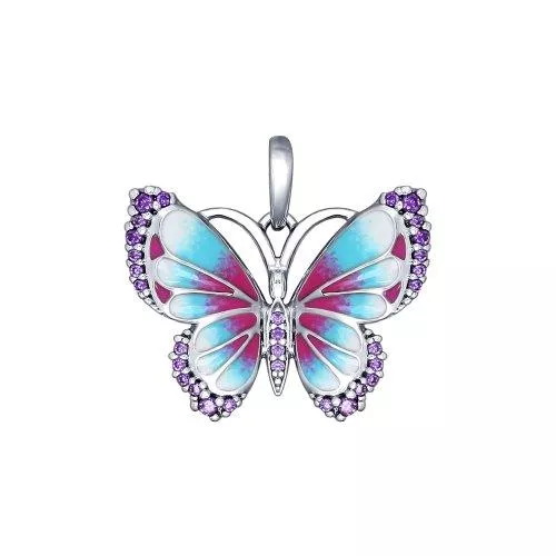 Подвеска в виде бабочки с эмалью и фианитами