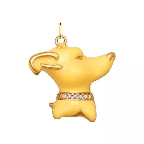 Подвеска «Собачка»  из золочёного серебра с эмалью и фианитами