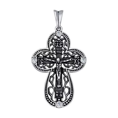 Крест из чернёного серебра с фианитами