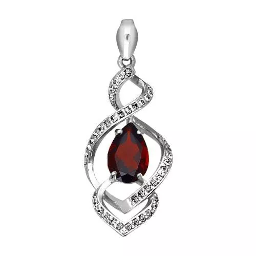 Подвеска из серебра с гранатом и фианитами