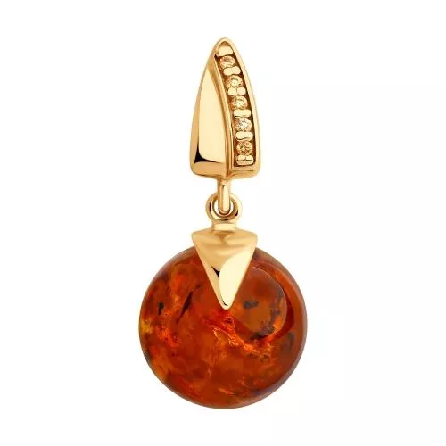 Подвеска из золочёного серебра с янтарём и фианитами