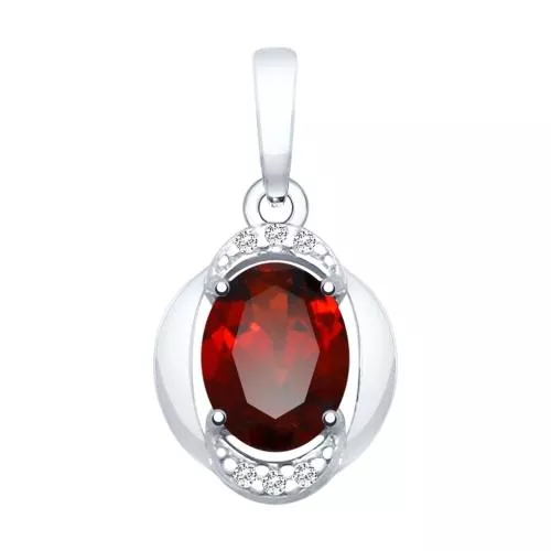Подвеска из серебра с гранатом и фианитами