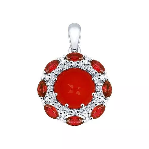 Подвеска из серебра с кораллом и красными фианитами