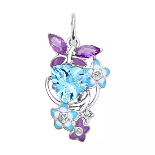 Подвеска из серебра с эмалью с миксом камней