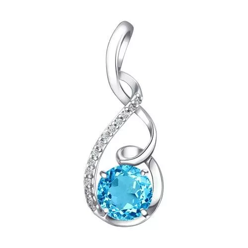 Подвеска из серебра с голубым топазом и фианитами