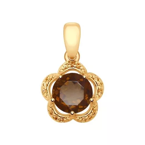 Подвеска из золочёного серебра с раухтопазом и фианитами