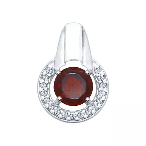 Подвеска из серебра с гранатом и фианитами