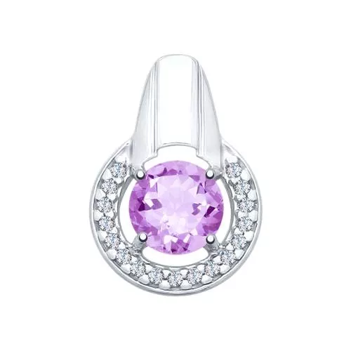 Подвеска из серебра с аметистом и фианитами