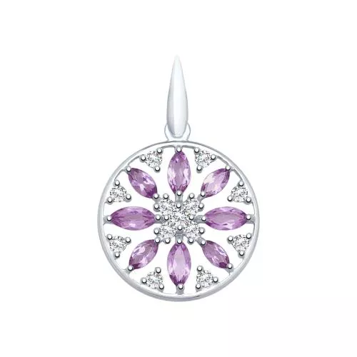 Подвеска из серебра с аметистами и фианитами
