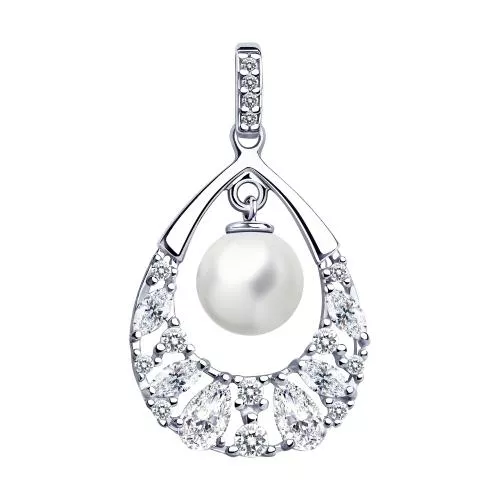 Подвеска из серебра с жемчугом и фианитами
