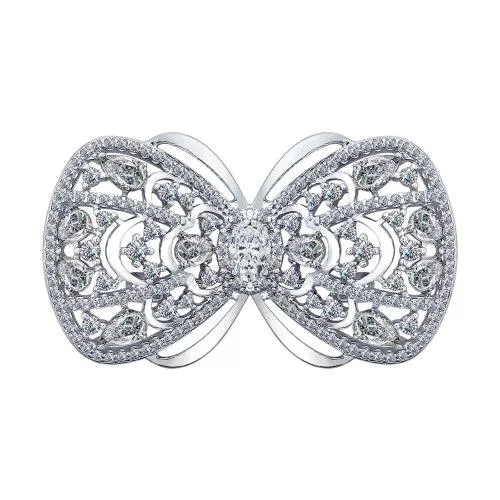 Брошь из серебра с фианитами «Бантик»