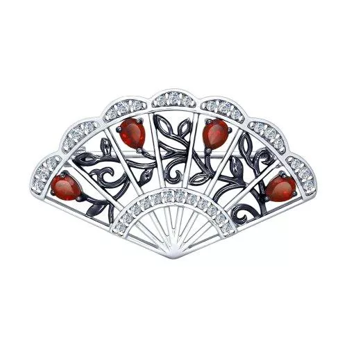 Брошь с гранатами и фианитами