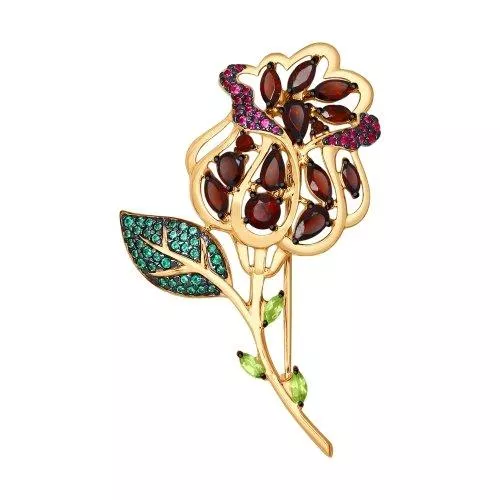 Брошь из золочёного серебра с миксом камней