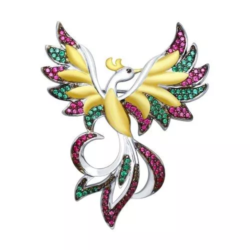 Брошь из серебра с золочением и фианитами