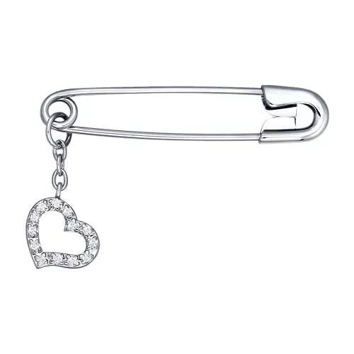 Серебряная булавка с подвеской в форме сердца