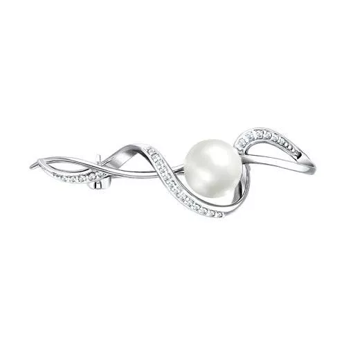 Брошь из серебра с жемчугом и фианитами