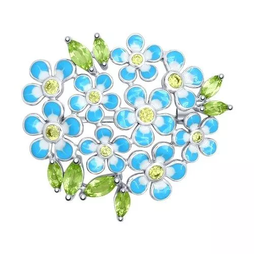 Брошь с эмалью и хризолитами
