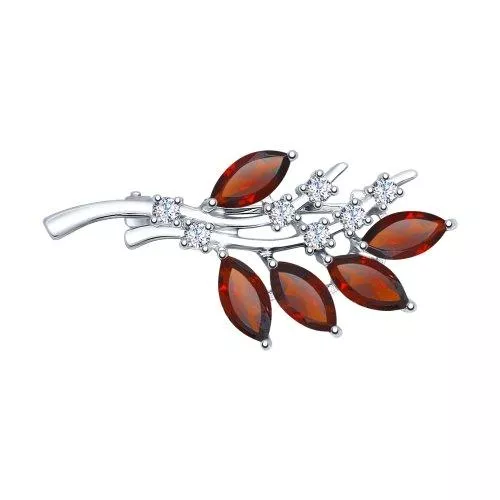 Брошь из серебра с гранатами и фианитами