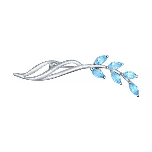 Брошь из серебра с голубыми топазами