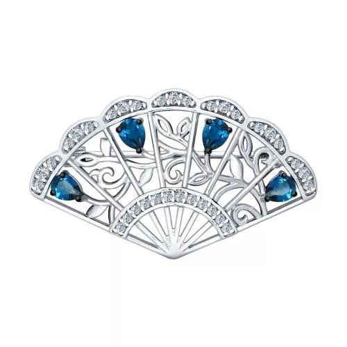 Брошь «Веер» из серебра с топазами и фианитами