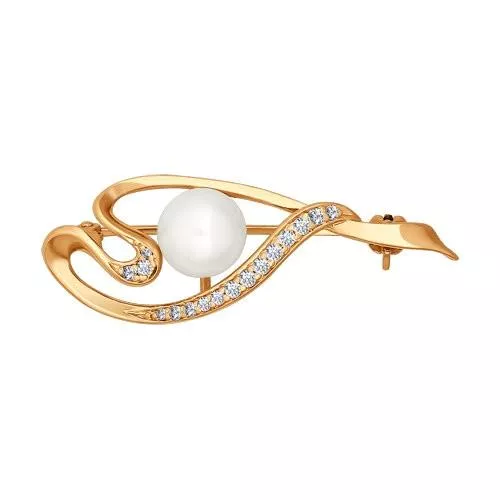 Позолоченная брошь с жемчугом