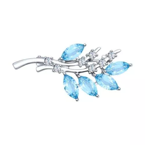 Брошь из серебра с топазами и фианитами