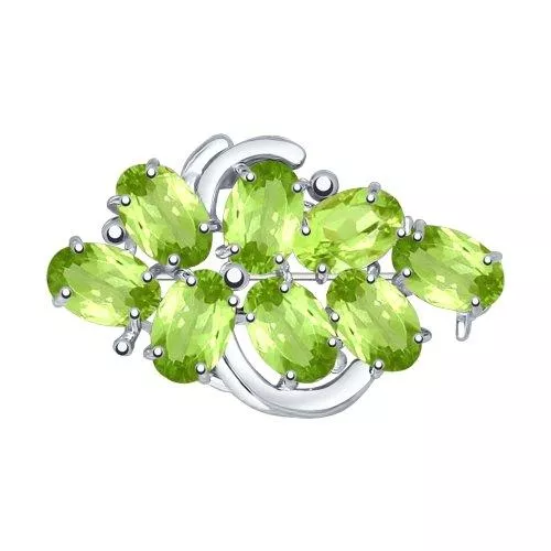 Брошь из серебра с хризолитами